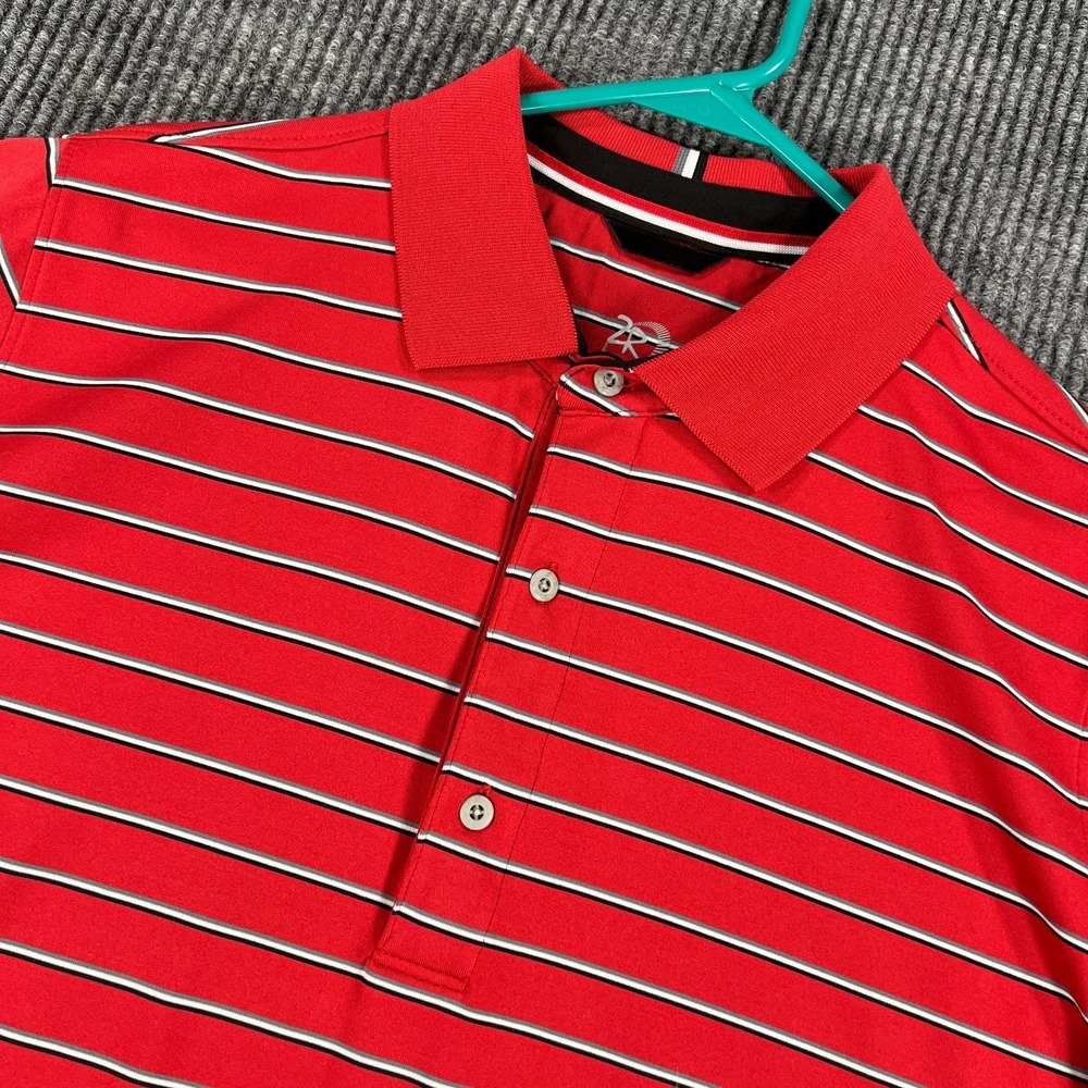 Zero Restriction Polo Shirt Mens Large Red White Striped‎ Short Sleeve Tour
